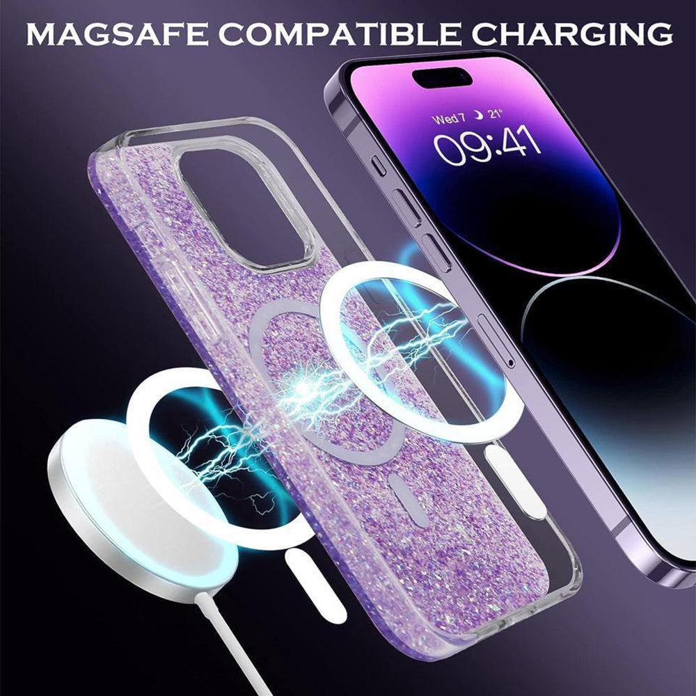 Husa de protectie Techsuit Sparkly Glitter MagSafe compatibil cu iPhone 14 Pro, Albastru