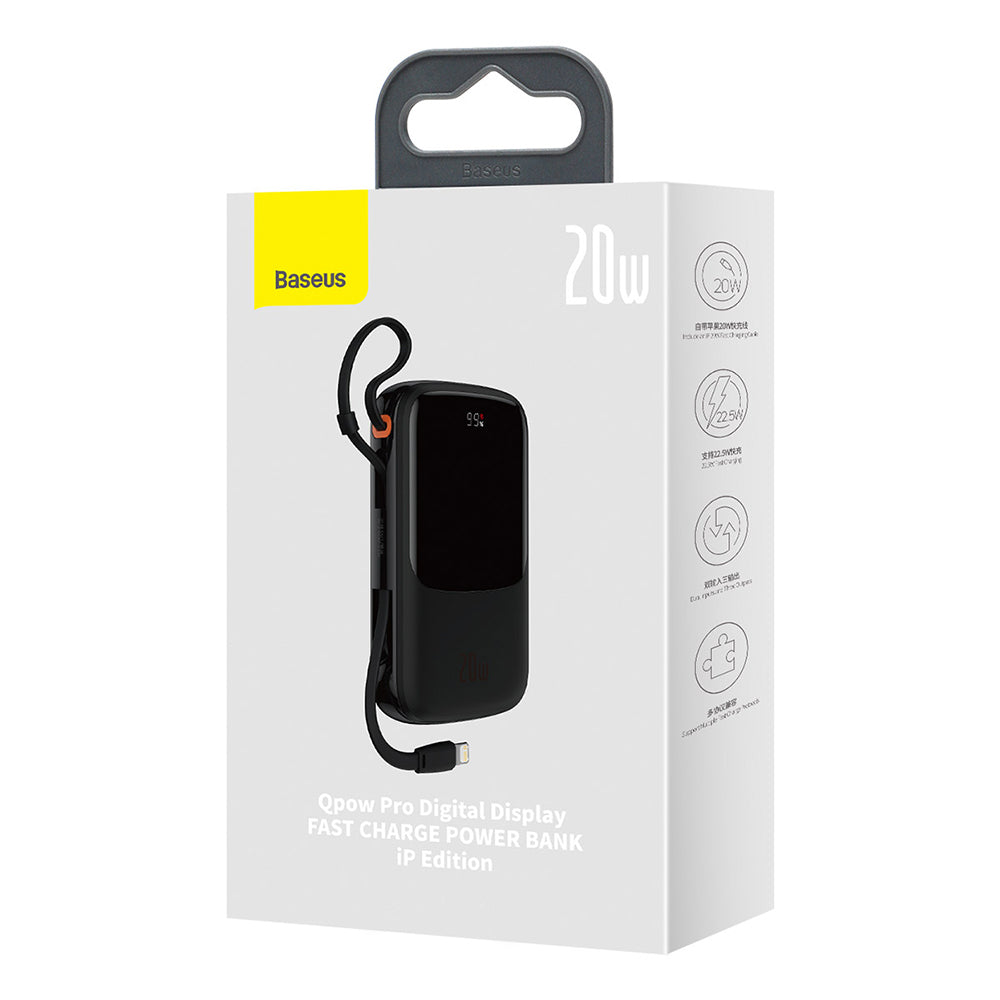 Baterie externa Baseus Qpow Pro (PPQD030005), Lightning, Type-C, USB, 20000mAh, 20W, with Cable USB-C, Lightning, 3A, Mov