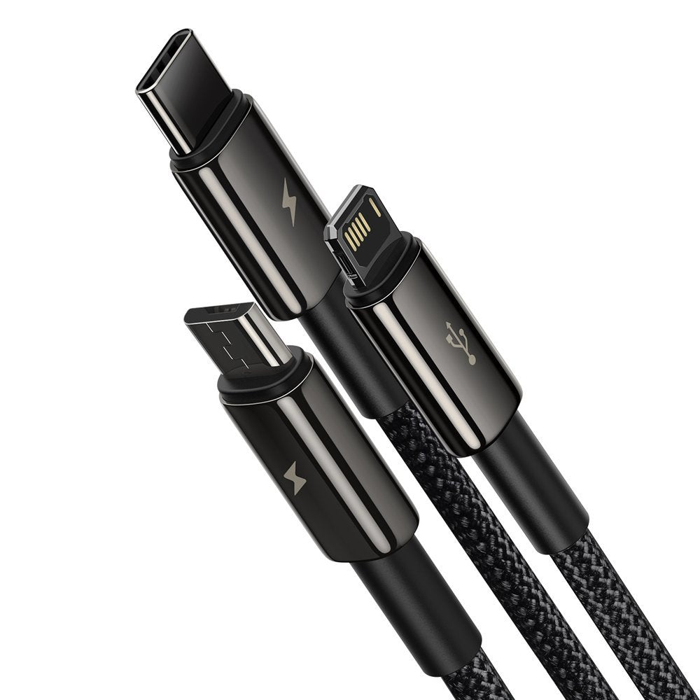 Cablu Baseus Tugsten Gold 3in1 (CAMLTWJ-01), USB to Type-C, Lightning, Micro-USB 3.5A, 1.5m, Negru