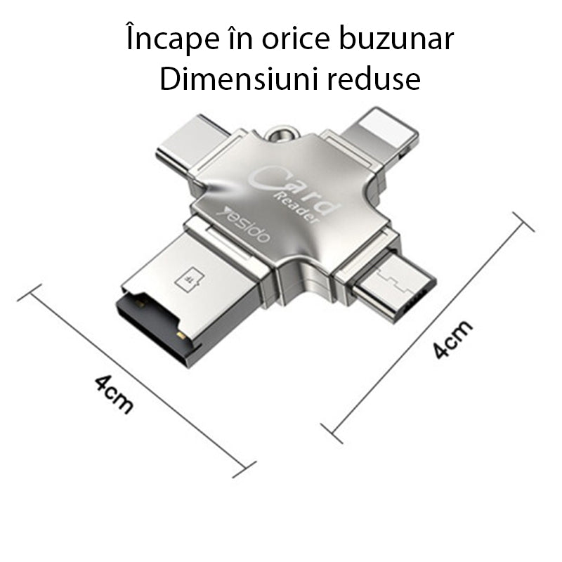 Adaptor Yesido Cititor Carduri (GS13), MicroSD USB / Type-C / Lightning / Micro-USB, Argintiu