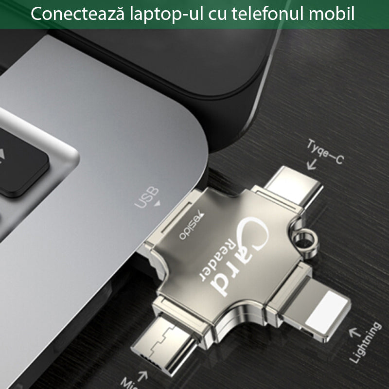 Adaptor Yesido Cititor Carduri (GS13), MicroSD USB / Type-C / Lightning / Micro-USB, Argintiu