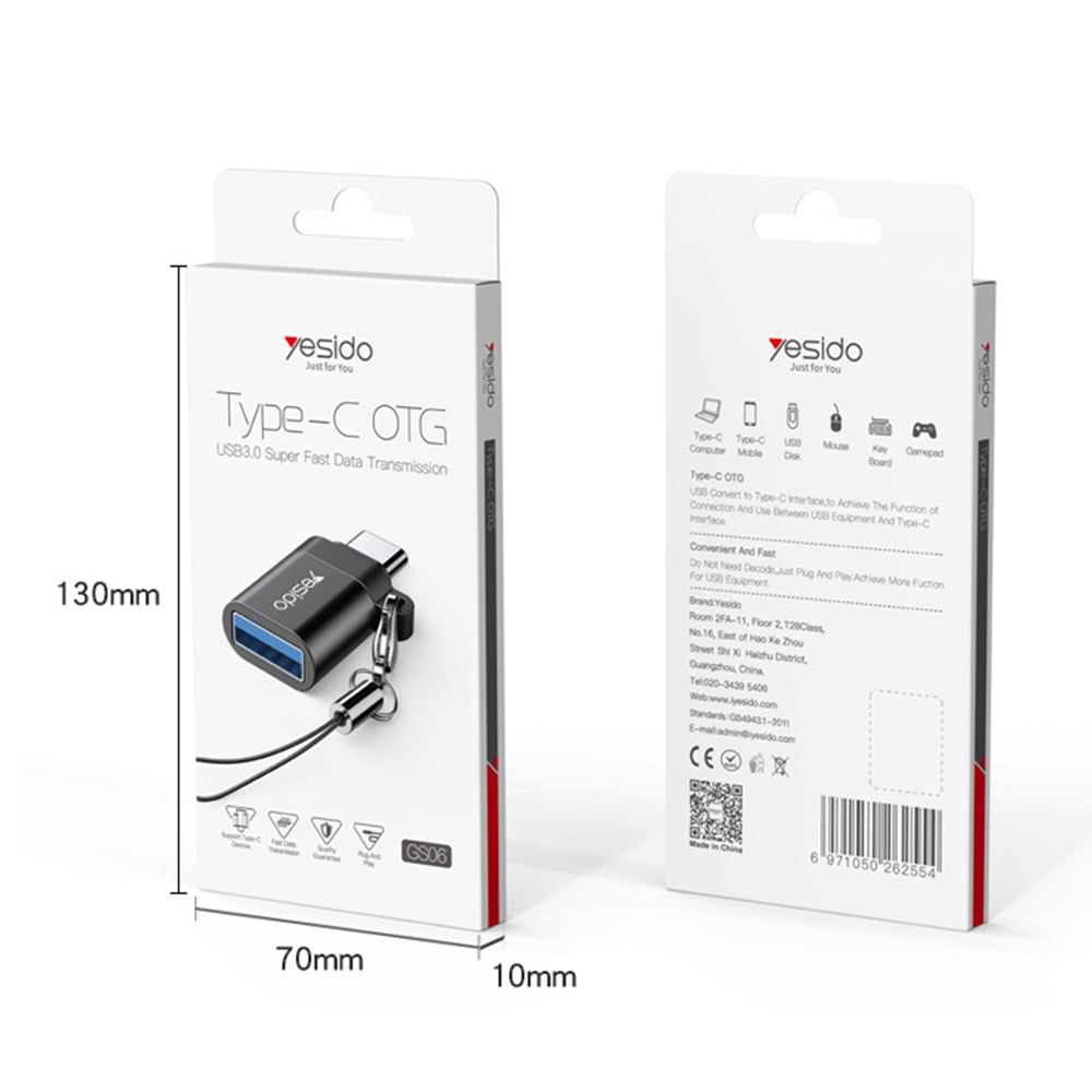 Adaptor Yesido OTG Adapter (GS06), Type-C to USB 3.0, Plug & Play, 5Gbps, Negru