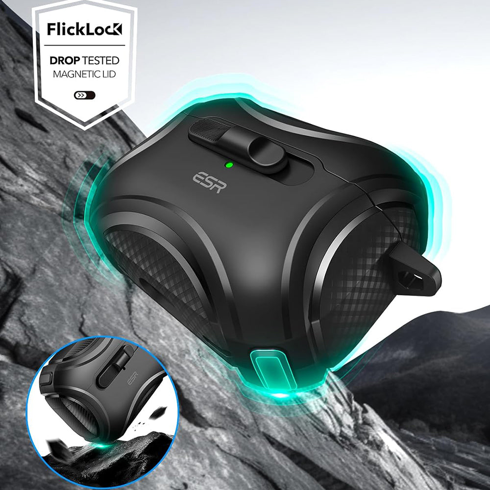 Casti ESR Cyber Magnetic Lock Case HaloLock, Apple AirPods Pro 1 / 2, Negru