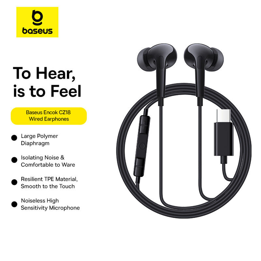 Casti Baseus Wired Earphones Encok CZ18 (A00170100113-Z1), Type-C, 20Hz-20kHz, Cluster Black