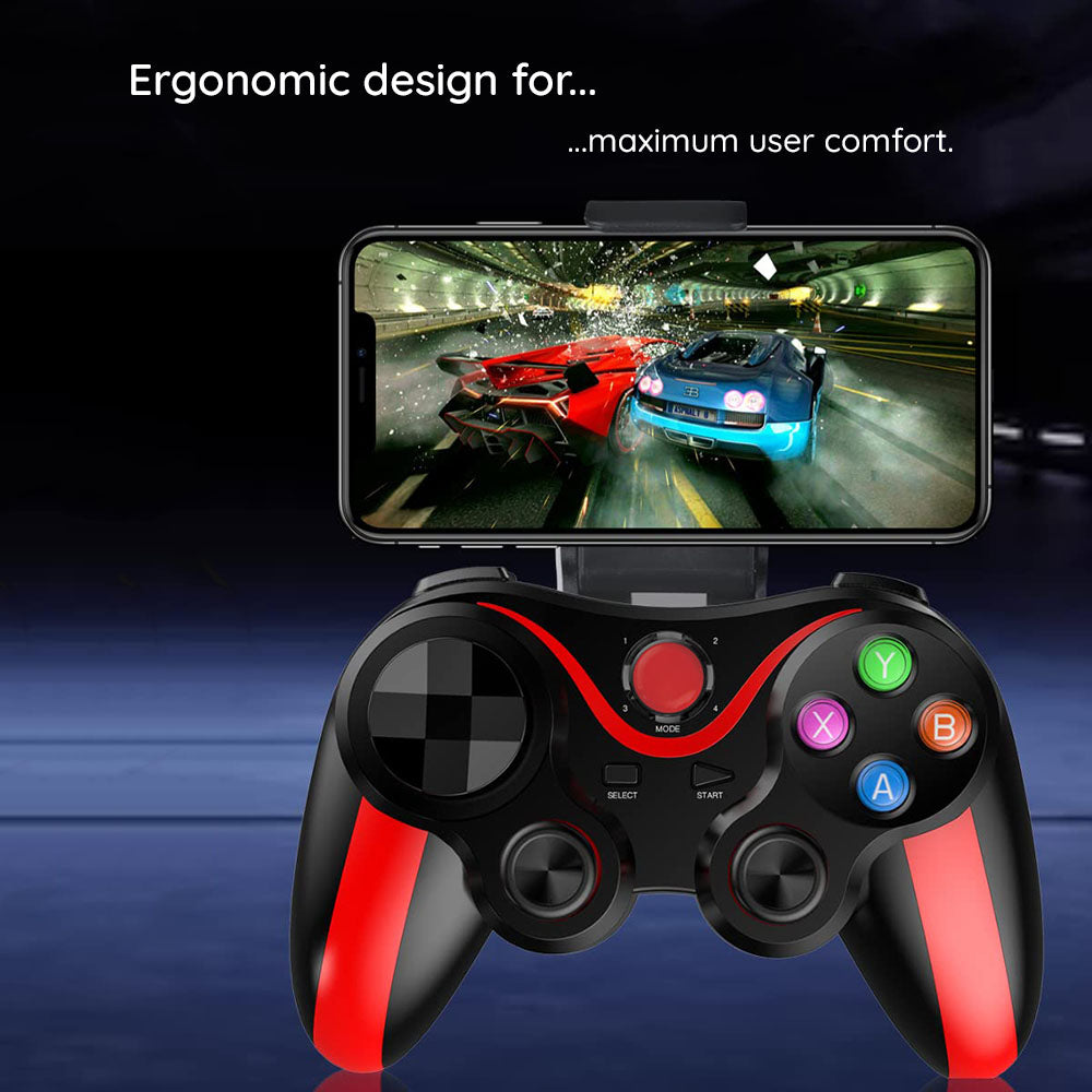 Accesoriu gaming Techsuit Wireless Controller (V13), Bluetooth V4.0, 2.4G, 400mAh, Universal, Rosu