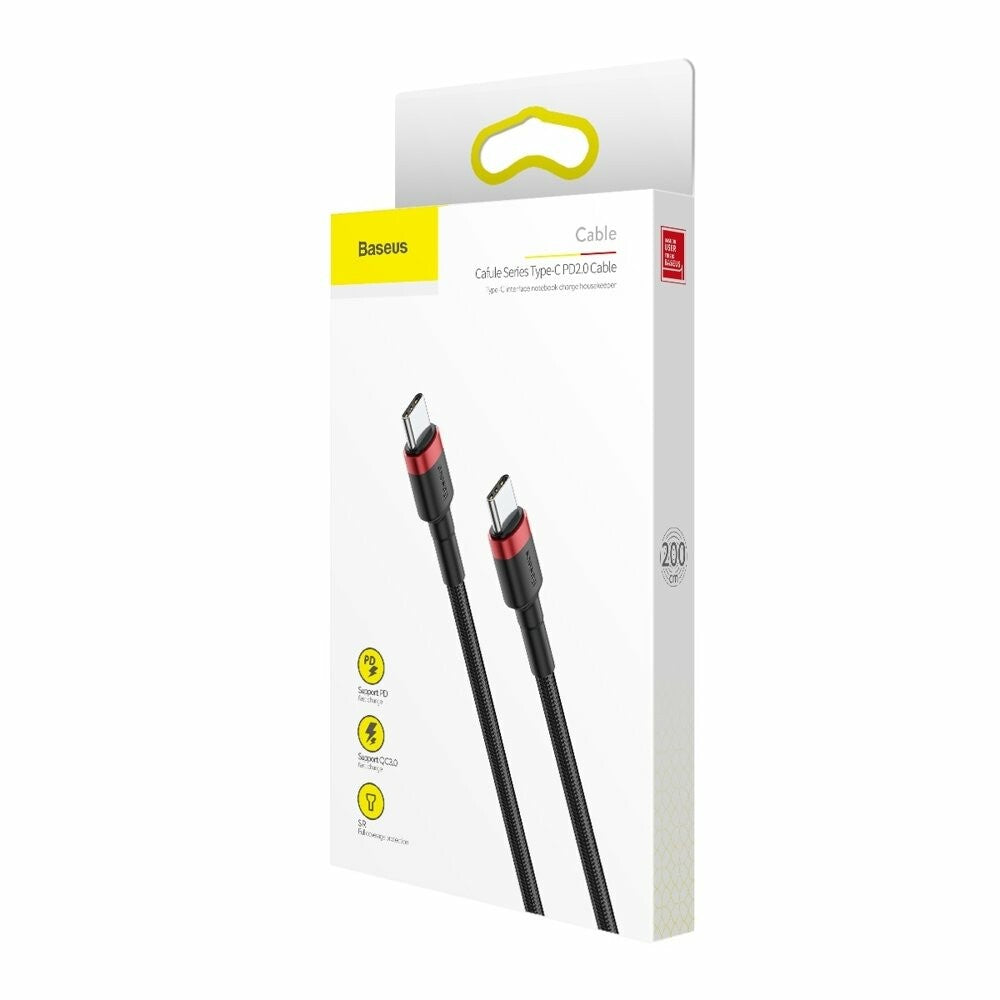 Cablu Baseus Cafule (CATKLF-G91), Type-C to Type-C, PD2.0 60W Flash Charging, 20V, 3A, 1m, Rosu / Black