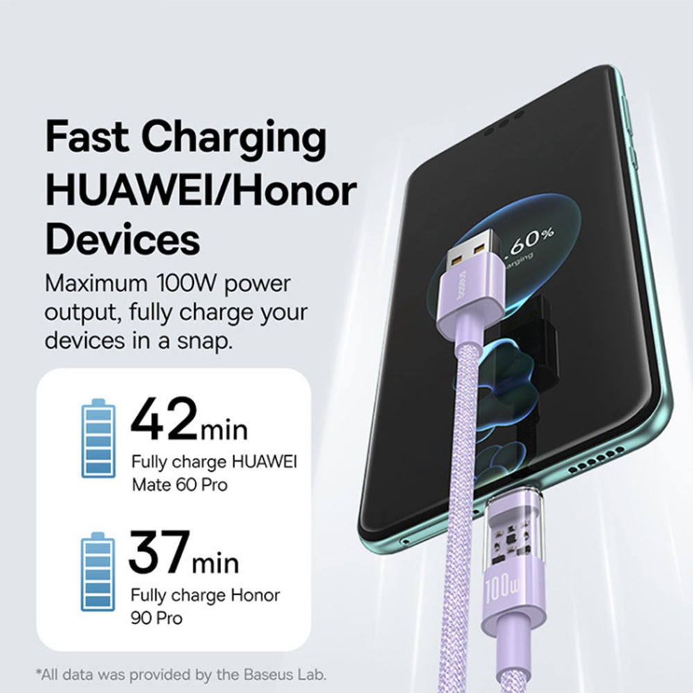 Cablu Baseus Gem (P10373002511-01), USB to Type-C, Super Fast Charging 100W, 2m, Nebula Purple