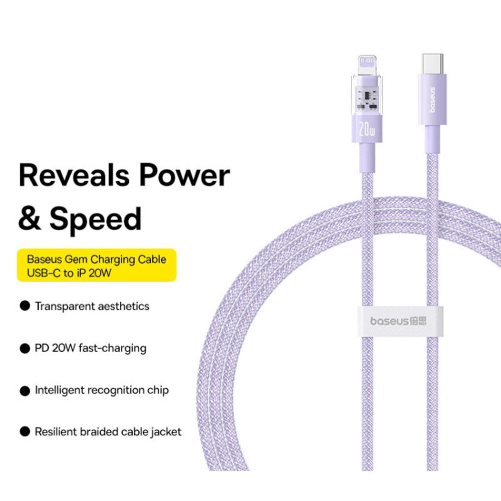 Cablu Baseus Gem (P10373001511-01), USB-C to Lightning, Fast Charging 20W, 2m, Nebula Purple
