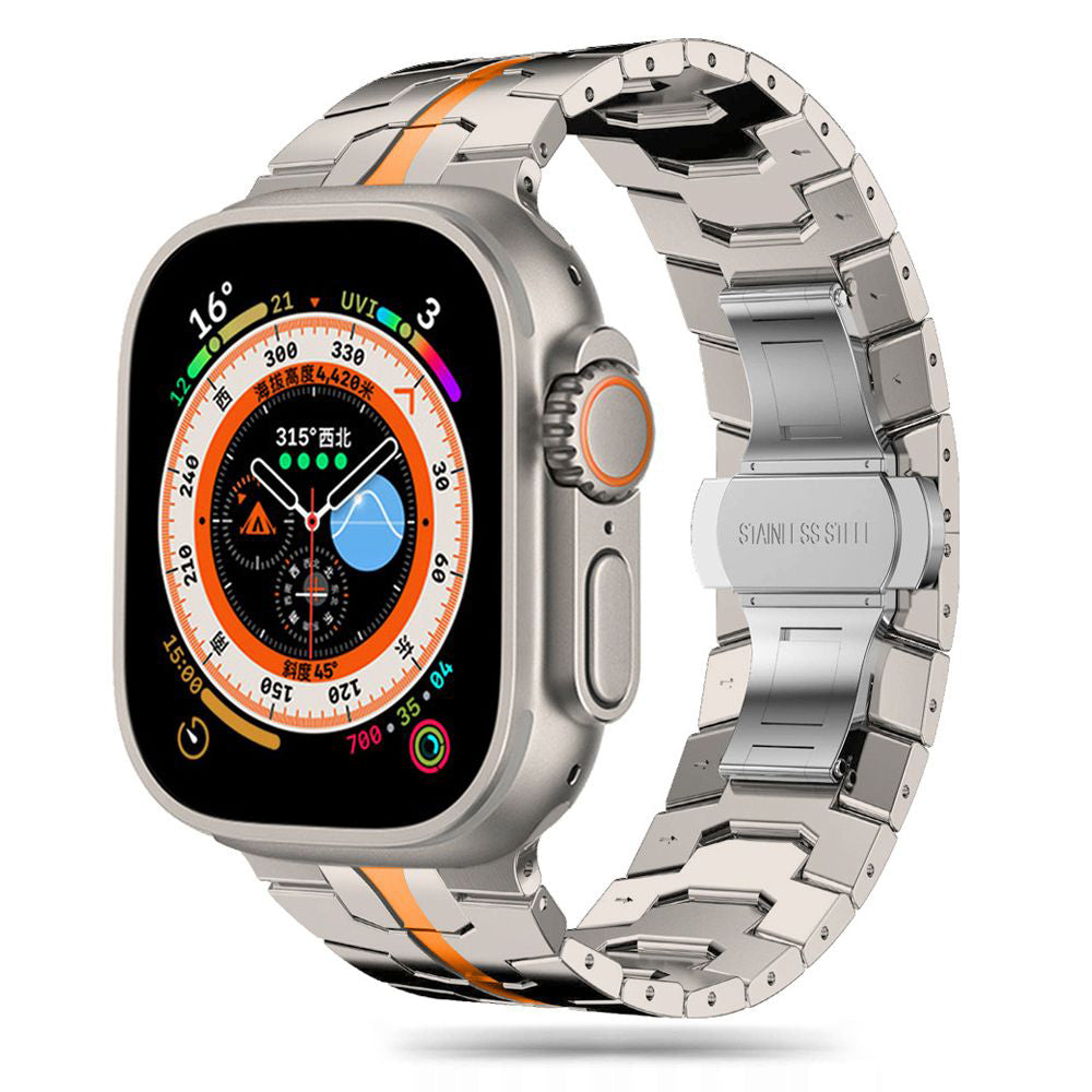 Curea smartwatch Techsuit Watchband (W063) compatibil cu Apple Watch 1/2/3/4/5/6/7/8/9/10/11/SE/SE 2/SE 3/Ultra/2/3 (42/44/45/46/49mm), Titanium Orange
