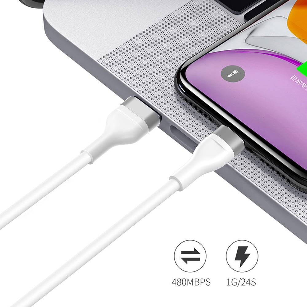Cablu Lito (LD02C), USB to Type-C, Fast Charging, 2.4A, Tangle-free, Soft Silicone, 1.2m, Alb