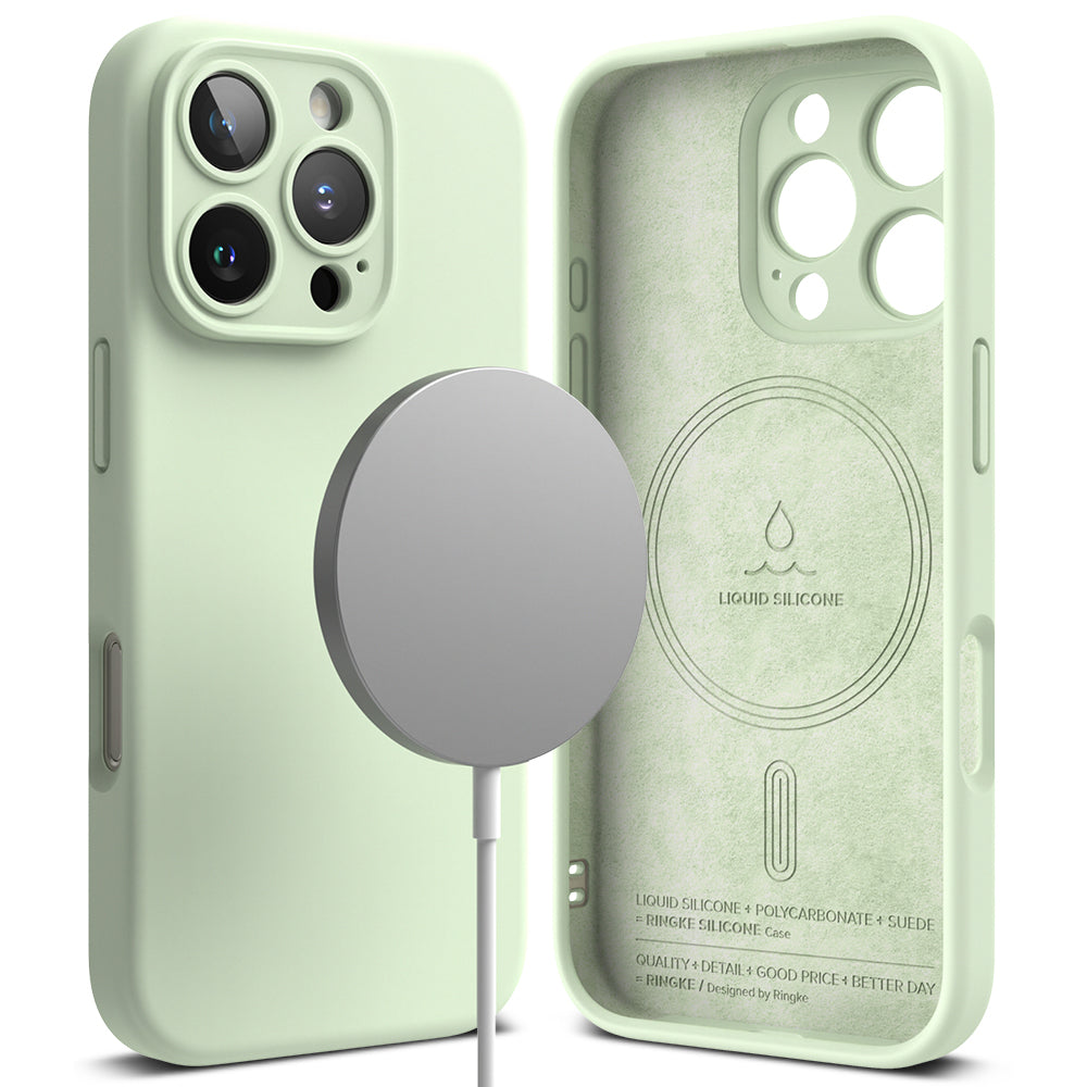 Husa de protectie Ringke Silicone Magnetic MagSafe compatibil cu iPhone 16 Pro, Soft Mint