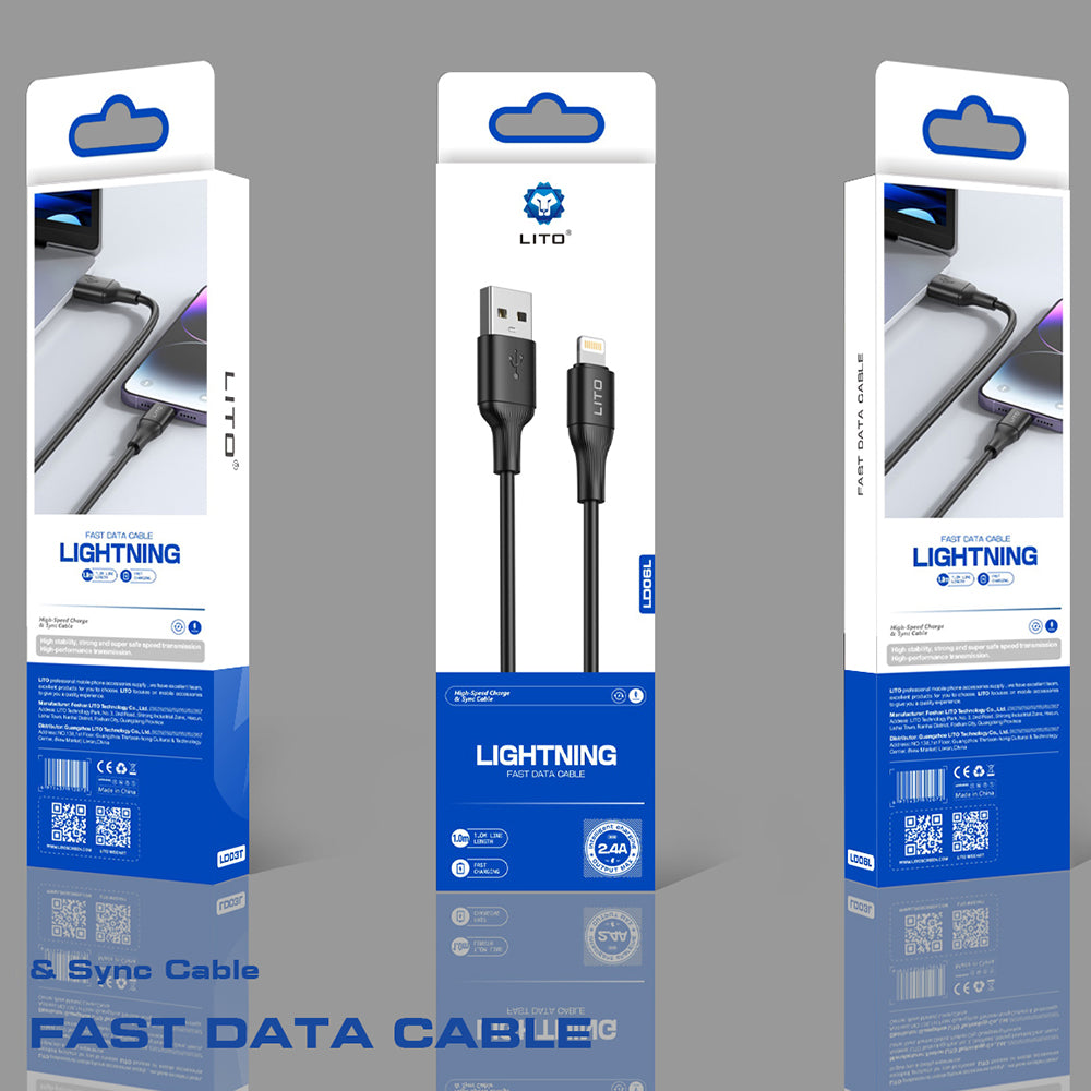 Cablu Lito (LD06L), USB to Lightning, 2.4A, PVC, 1m, Negru