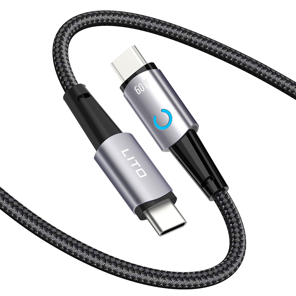 Cablu Lito (LD10CC), Type-C to Type-C, Fast Charging, 60W, with LED Light, 1m, Negru