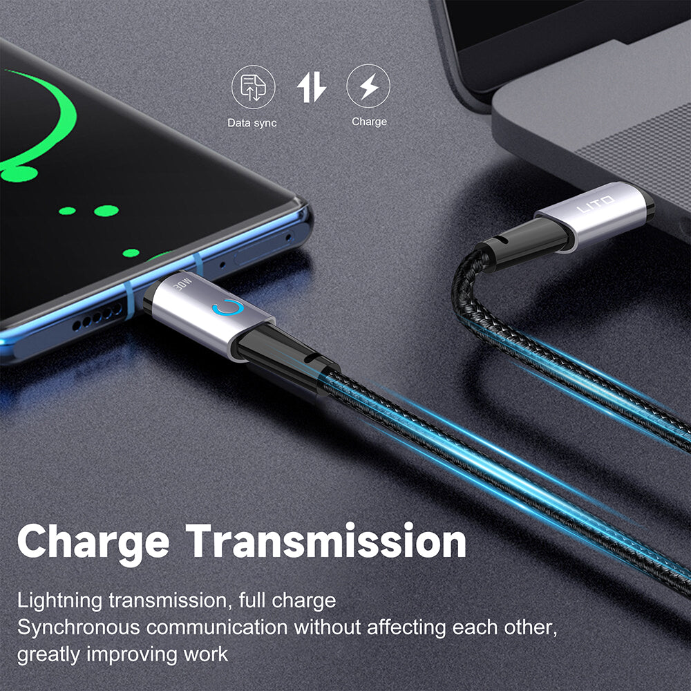 Cablu Lito (LD10CL), Type-C to Lightning, Fast Charging, 30W, with LED Light, 1m, Negru