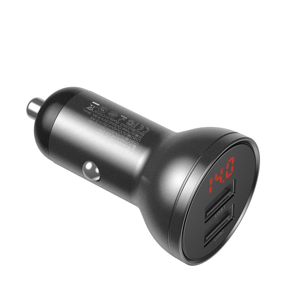 Incarcator Baseus Car (CCBX-0G), Digital Display, 2x USB-A, 24W, Gri