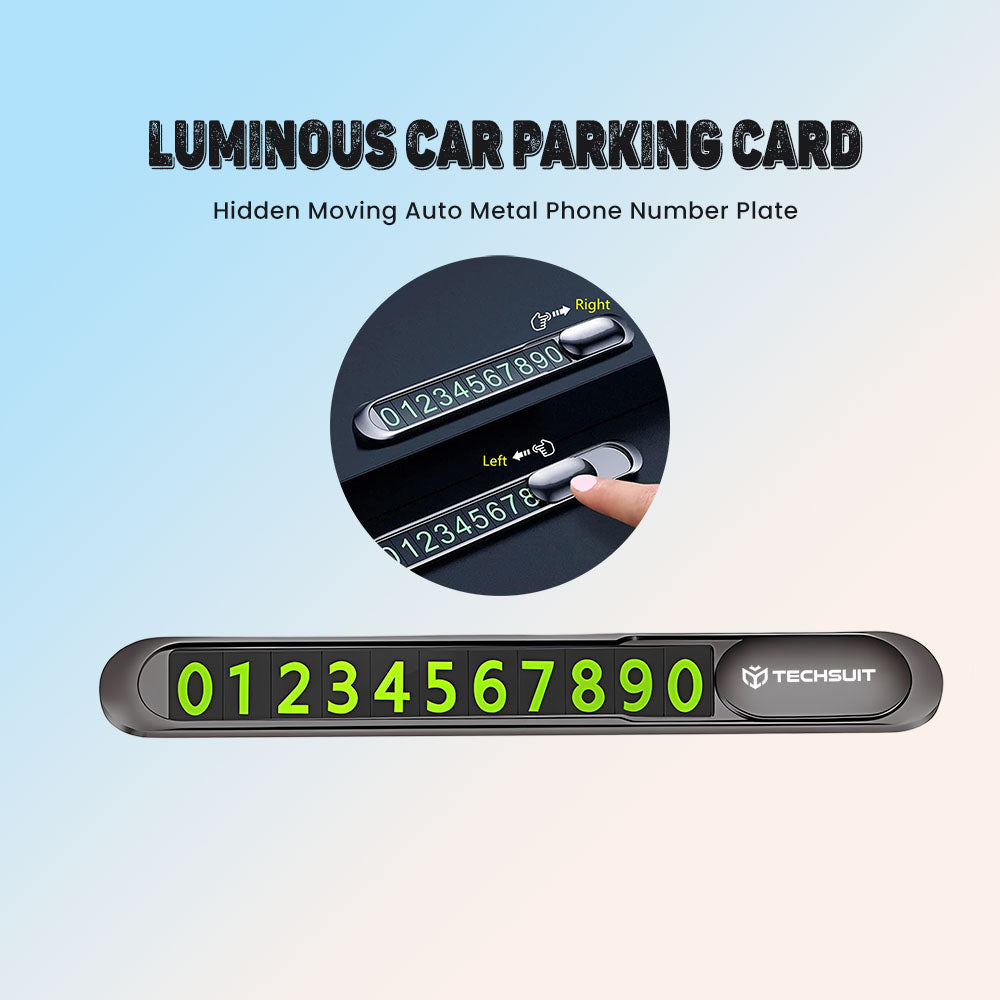 Gadget Techsuit Premium Phone Number Plate (PNP1), Temporary Parking Sign for Dashboard, Zinc Alloy, Removable Adhesive, Negru