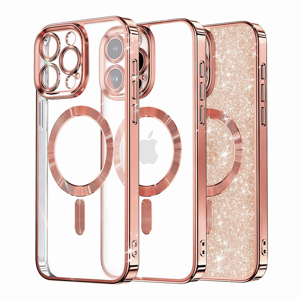 Husa de protectie Techsuit Luxury Glitter MagSafe compatibil cu iPhone 16 Pro Max, Roz Auriu