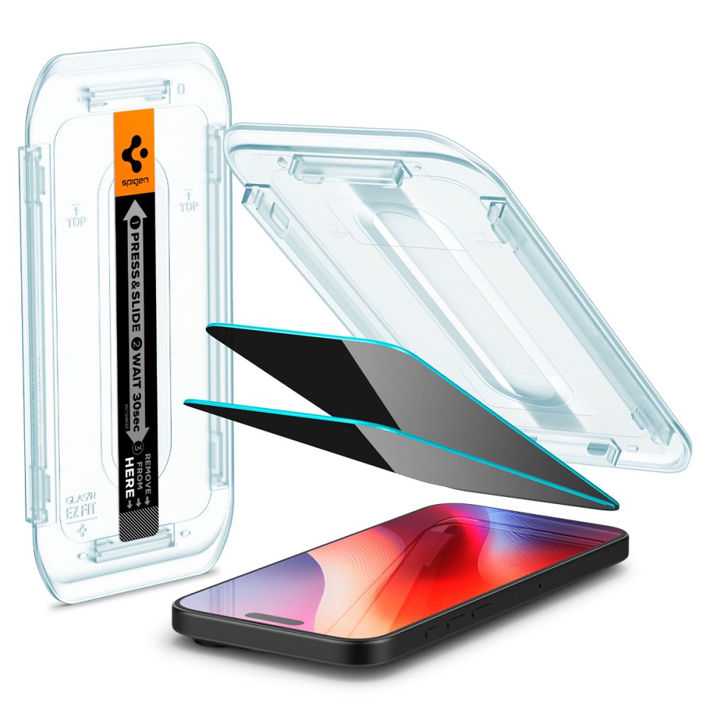 Folie de protecție Spigen Glas.tR EZ-FIT AGL07929 pentru iPhone 16 Pro, iPhone 17, iPhone 17 Pro, Privacy