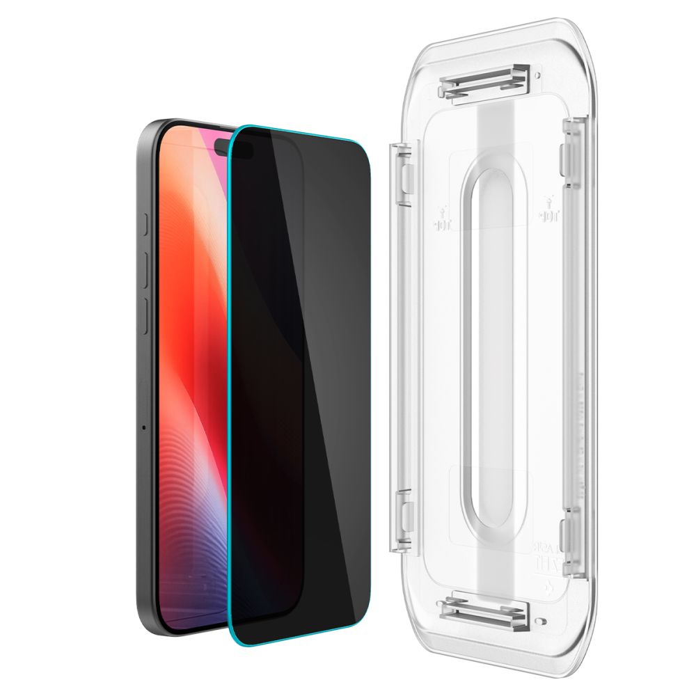 Folie de protecție Spigen Glas.tR EZ-FIT AGL07929 pentru iPhone 16 Pro, iPhone 17, iPhone 17 Pro, Privacy