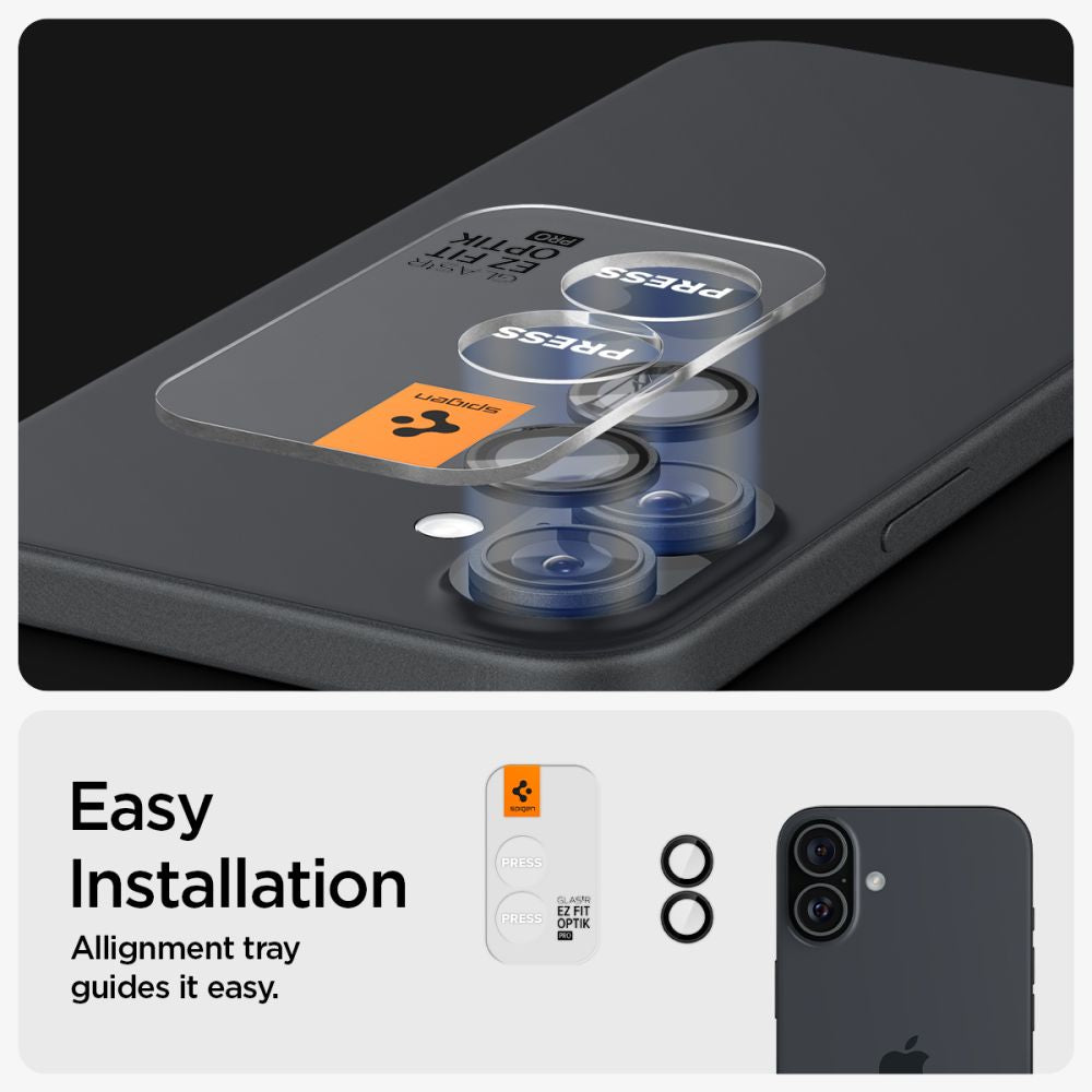 Folie de protectie Spigen (set de 2) Optik.tR EZ Fit Pro Camera Glass (AGL07921) compatibil cu iPhone 17 / iPhone 16 Plus / iPhone 16, Negru
