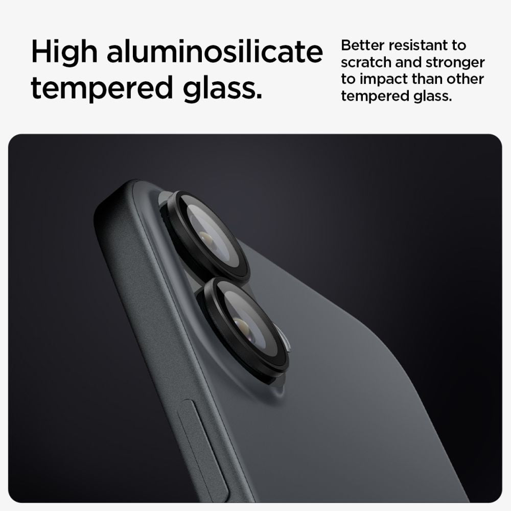 Folie de protectie Spigen (set de 2) Optik.tR EZ Fit Pro Camera Glass (AGL07921) compatibil cu iPhone 17 / iPhone 16 Plus / iPhone 16, Negru