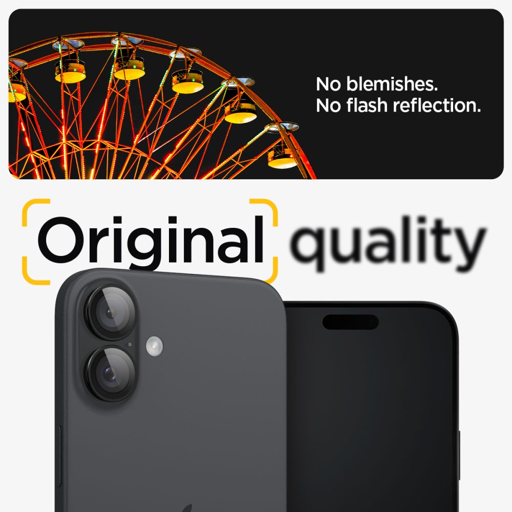 Folie de protectie Spigen (set de 2) Optik.tR EZ Fit Pro Camera Glass (AGL07921) compatibil cu iPhone 17 / iPhone 16 Plus / iPhone 16, Negru