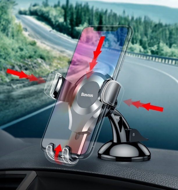 Suport Baseus Osculum (SUYL-XP01), Gravity Grip for Dashboard, Windshield, 360° Rotating, Suction Cup Clamp, Negru