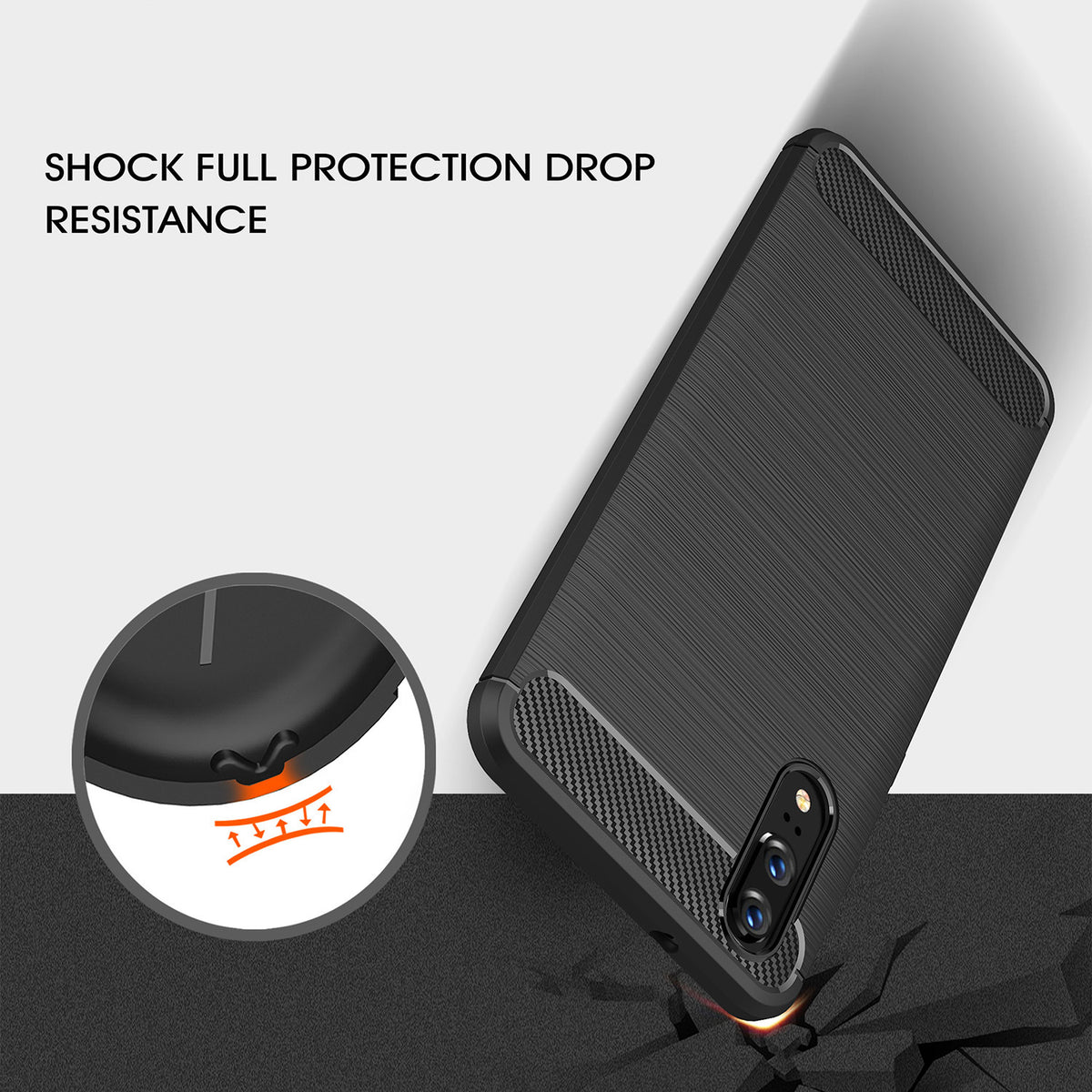 Husă Techsuit Carbon Silicone neagră pentru Huawei P20
