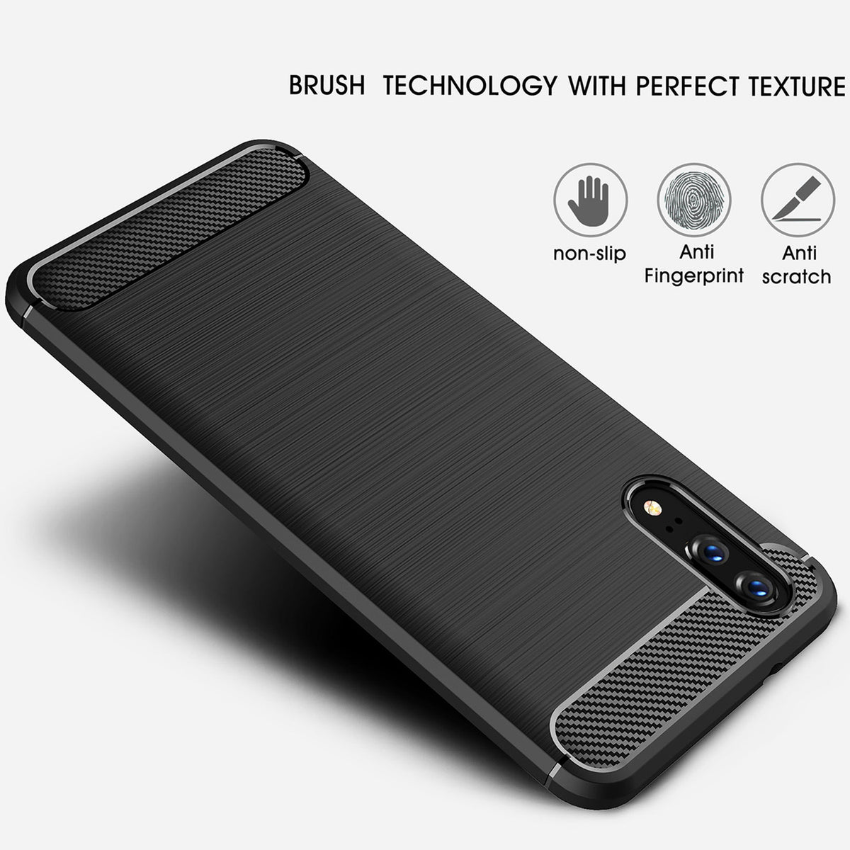 Husă Techsuit Carbon Silicone neagră pentru Huawei P20