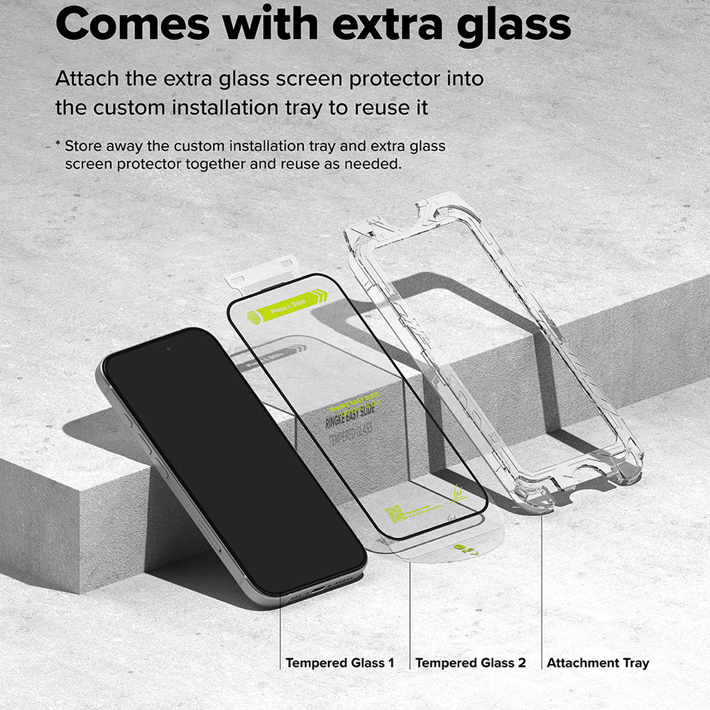 Folie de protecție Ringke Easy Slide Tempered Glass pentru iPhone 16 / iPhone 15, neagră