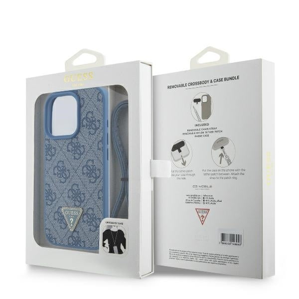 Husa de protectie Guess Leather Metal Logo Strass Crossbody (GUHCP16LP4TDSCPB) compatibil cu iPhone 16 Pro, Albastru
