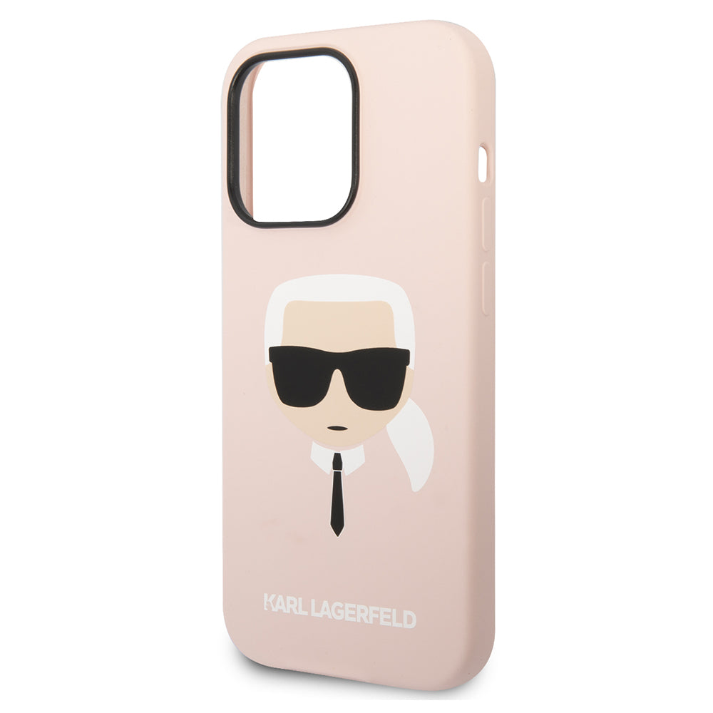 Husa de protectie Karl Lagerfeld Silicone MagSafe (KLHMP14LSLKHLP) compatibil cu iPhone 14 Pro, Roz Deschis Karl`S Head