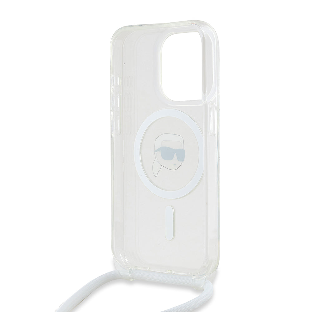 Husa de protectie Karl Lagerfeld IML Crossbody MagSafe (KLHMP15XHCKHNT) compatibil cu iPhone 15 Pro Max, Transparent Karl Head