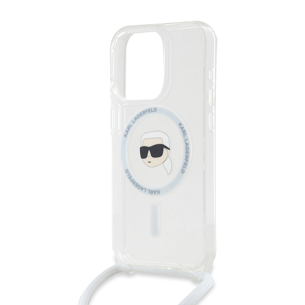 Husa de protectie Karl Lagerfeld IML Crossbody MagSafe (KLHMP15XHCKHNT) compatibil cu iPhone 15 Pro Max, Transparent Karl Head