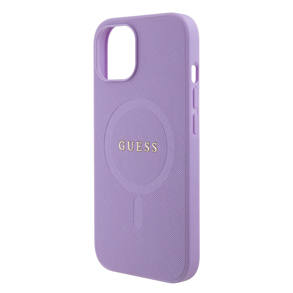 Husa de protectie Guess Saffiano MagSafe (GUHMP15SPSAHMCU) compatibil cu iPhone 15, Mov