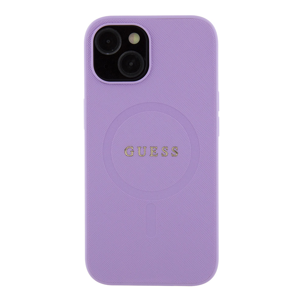 Husa de protectie Guess Saffiano MagSafe (GUHMP15SPSAHMCU) compatibil cu iPhone 15, Mov