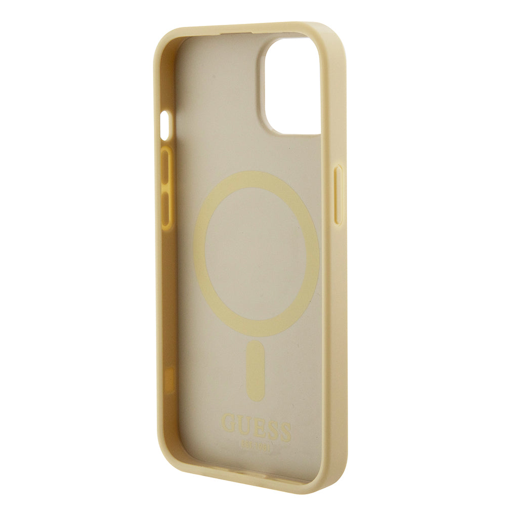 Husa de protectie Guess Saffiano MagSafe (GUHMP15MPSAHMCB) compatibil cu iPhone 15 Plus, Auriu