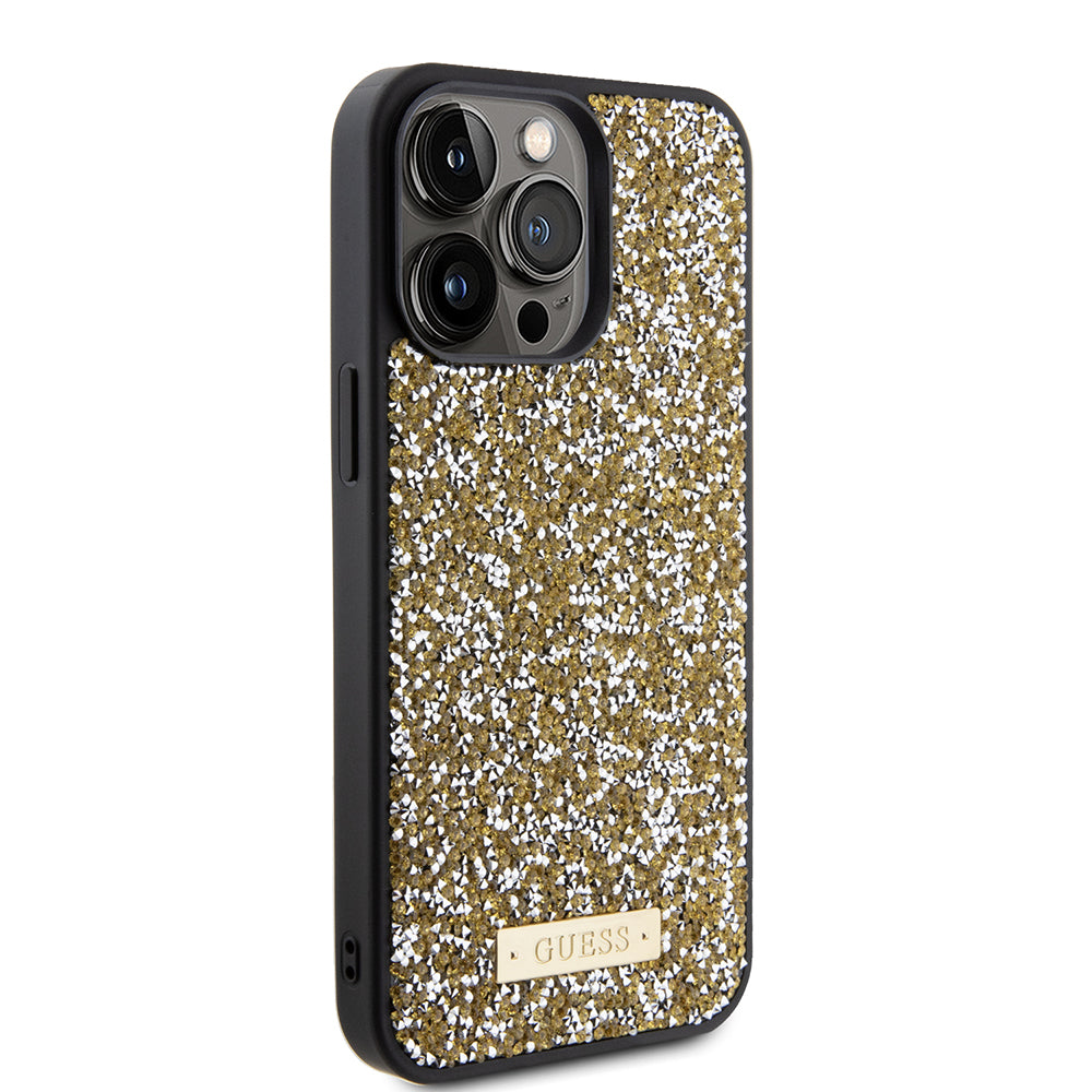 Husa de protectie Guess Rhinestone Metal Logo (GUHCP15XPFGSBSD) compatibil cu iPhone 15 Pro Max, Galben