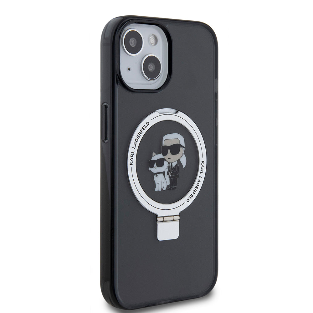 Husa de protectie Karl Lagerfeld Hardcase Ring Stand MagSafe (KLHMP15SHMRSKCK) compatibil cu iPhone 15, Karl&Choupette