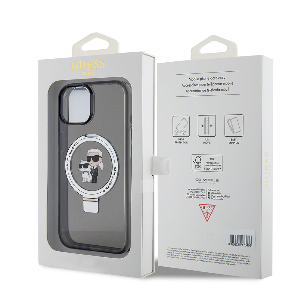 Husa de protectie Karl Lagerfeld Hardcase Ring Stand MagSafe (KLHMP15SHMRSKCK) compatibil cu iPhone 15, Karl&Choupette