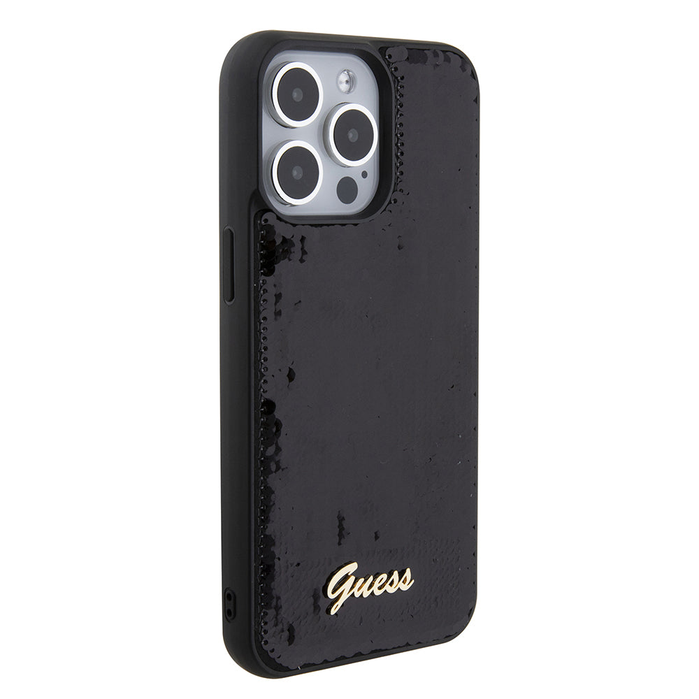 Husa de protectie Guess Sequin Script Metal (GUHCP15XPSFDGSK) compatibil cu iPhone 15 Pro Max, Negru