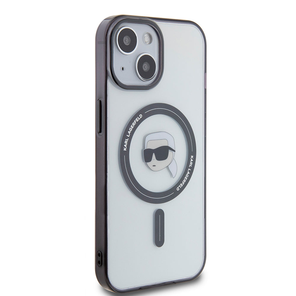 Husa de protectie Karl Lagerfeld IML MagSafe (KLHMP15SHKHNOTK) compatibil cu iPhone 15, Transparent Karl`S Head