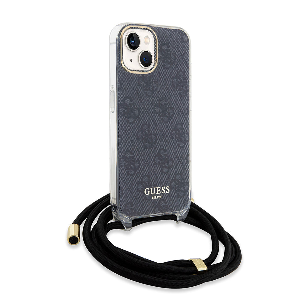 Husa de protectie Guess Crossbody Cord 4G Print (GUHCP15SHC4SEK) compatibil cu iPhone 15, Negru