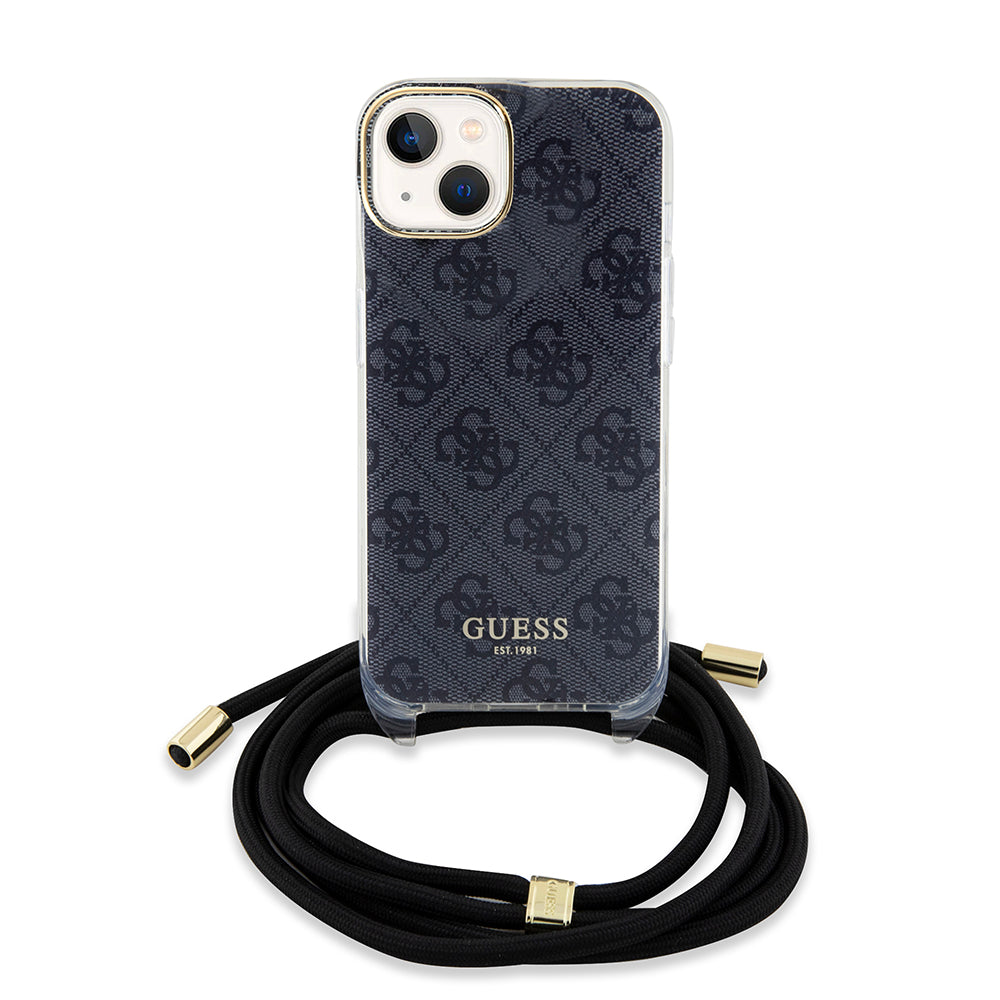 Husa de protectie Guess Crossbody Cord 4G Print (GUHCP15SHC4SEK) compatibil cu iPhone 15, Negru