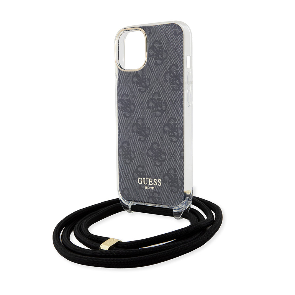 Husa de protectie Guess Crossbody Cord 4G Print (GUHCP15SHC4SEK) compatibil cu iPhone 15, Negru