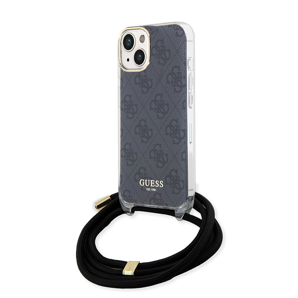 Husa de protectie Guess Crossbody Cord 4G Print (GUHCP15SHC4SEK) compatibil cu iPhone 15, Negru