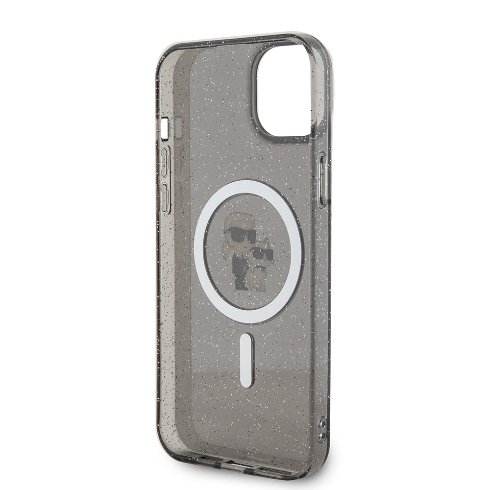Husa de protectie Karl Lagerfeld Glitter MagSafe (KLHMP15MHGKCNOK) compatibil cu iPhone 15 Plus, Karl&Choupette