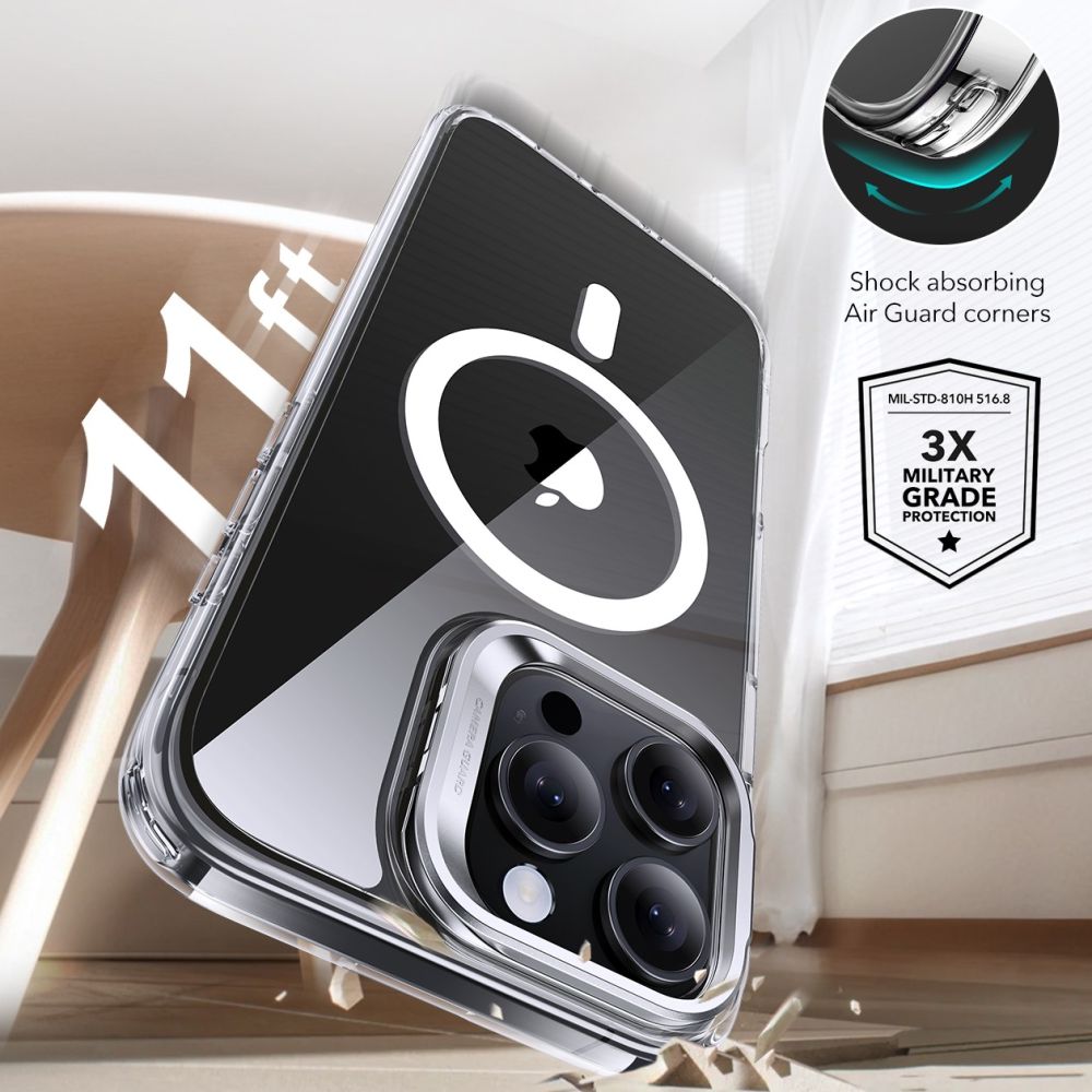 Folie de protectie ESR Classic Hybrid HaloLock Kickstand + Tempered Glass compatibil cu iPhone 16 Pro Max, Transparent