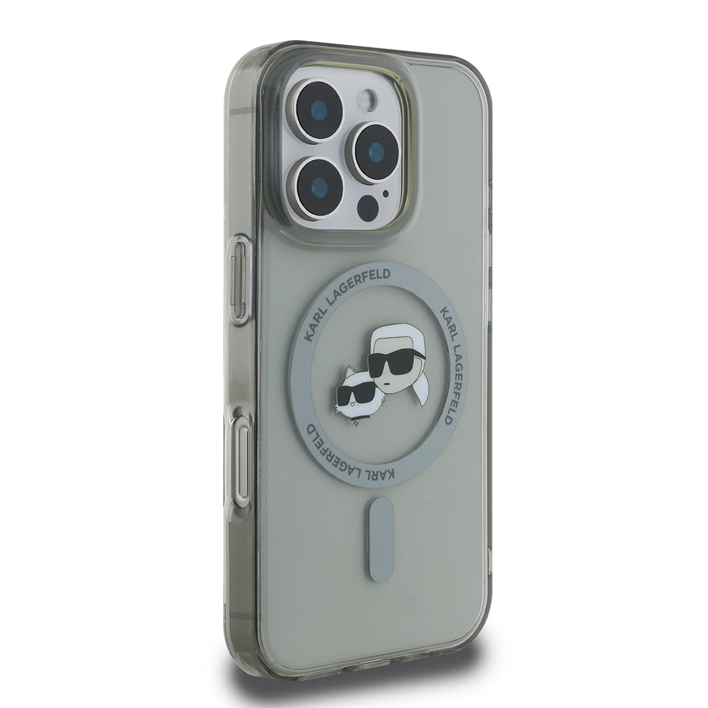 Husa de protectie Karl Lagerfeld IML MagSafe (KLHMP16XHLSKCK) compatibil cu iPhone 16 Pro Max, Metal Karl&Choupette Head
