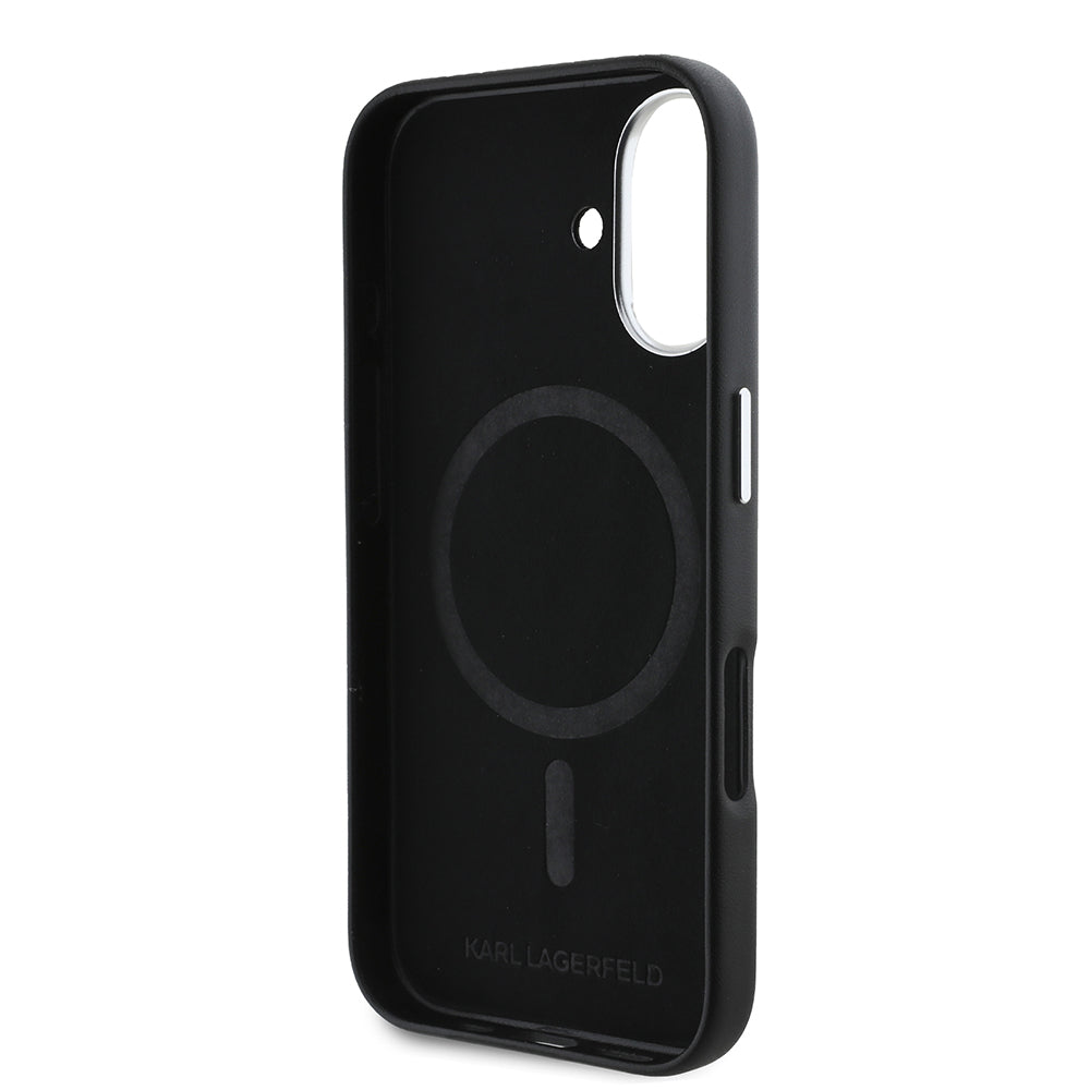 Husa de protectie Karl Lagerfeld Leather MagSafe (KLHMP16SPGMSRPK) compatibil cu iPhone 16, FW Metal Plate